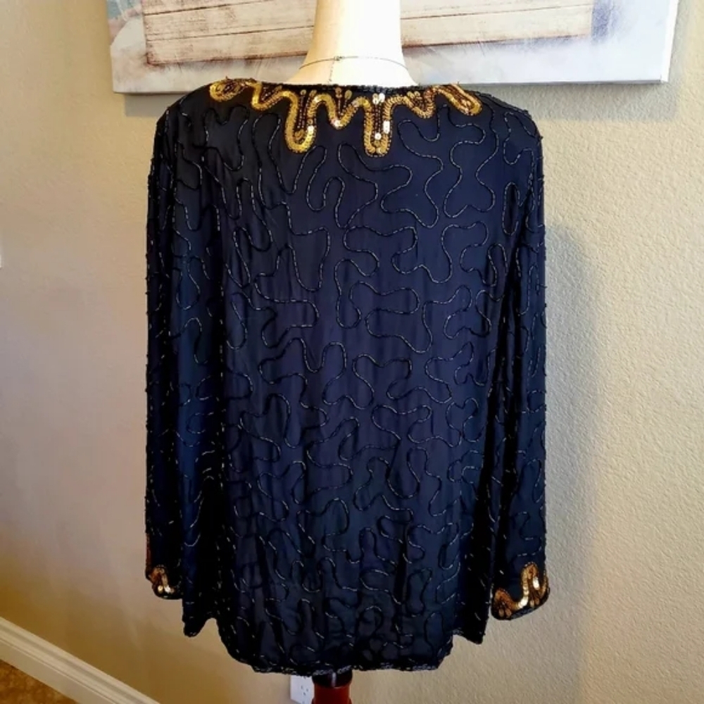 ROYAL FEELINGS | Silk Sequined Beaded Blouse/Cover-Up sz 2X - Picture 4 of 9